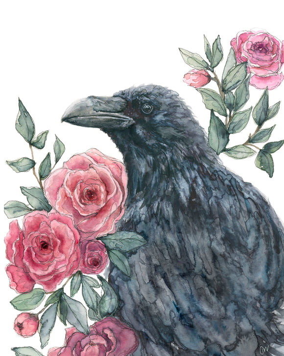 NEW PRINT - Black Bird with Roses