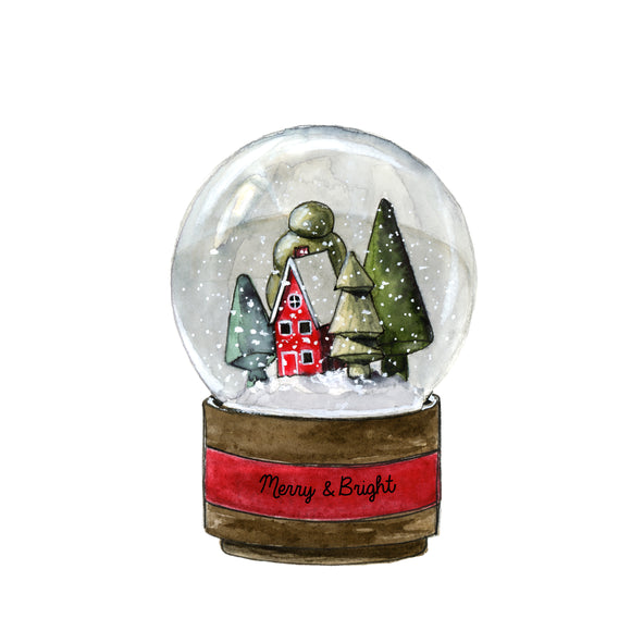 Print - Red House Snow Globe